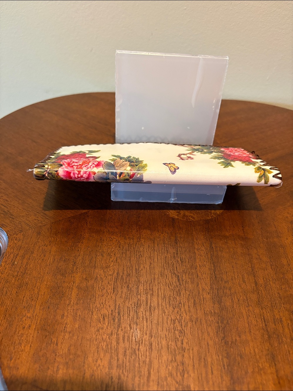 Floral Leather Wallet long wallet clutch Pink & Red Peony Print whip stitching - Picture 9 of 13